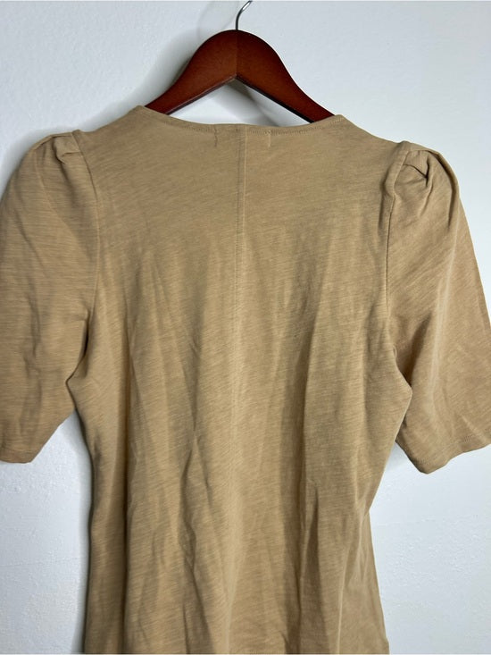 Nation LA 100% Cotton Jen Gold Button Down Puff Sleeve Top in Toffee