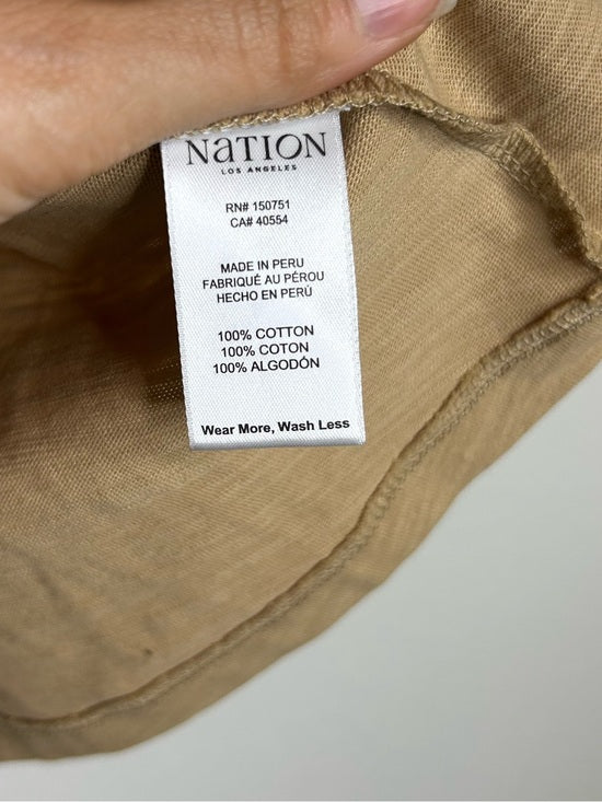 Nation LA 100% Cotton Jen Gold Button Down Puff Sleeve Top in Toffee