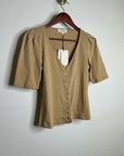 Nation LA 100% Cotton Jen Gold Button Down Puff Sleeve Top in Toffee