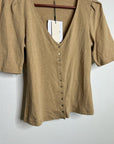 Nation LA 100% Cotton Jen Gold Button Down Puff Sleeve Top in Toffee