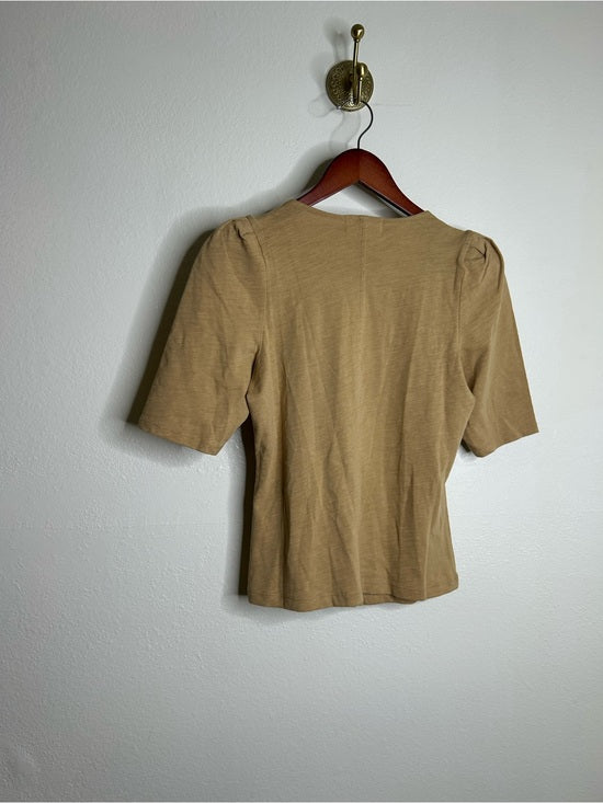 Nation LA 100% Cotton Jen Gold Button Down Puff Sleeve Top in Toffee