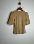 Nation LA 100% Cotton Jen Gold Button Down Puff Sleeve Top in Toffee
