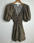 MATTEAU 100% Organic Cotton Neutral Floral Puff Sleeve V - Neck Mini Dress