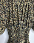 MATTEAU 100% Organic Cotton Neutral Floral Puff Sleeve V - Neck Mini Dress