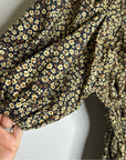 MATTEAU 100% Organic Cotton Neutral Floral Puff Sleeve V - Neck Mini Dress