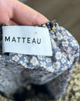 MATTEAU 100% Organic Cotton Neutral Floral Puff Sleeve V - Neck Mini Dress