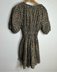 MATTEAU 100% Organic Cotton Neutral Floral Puff Sleeve V - Neck Mini Dress