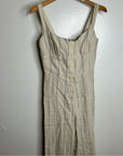 Reformation 100% Linen Tan Striped Smocked Tailored Jumpsuit