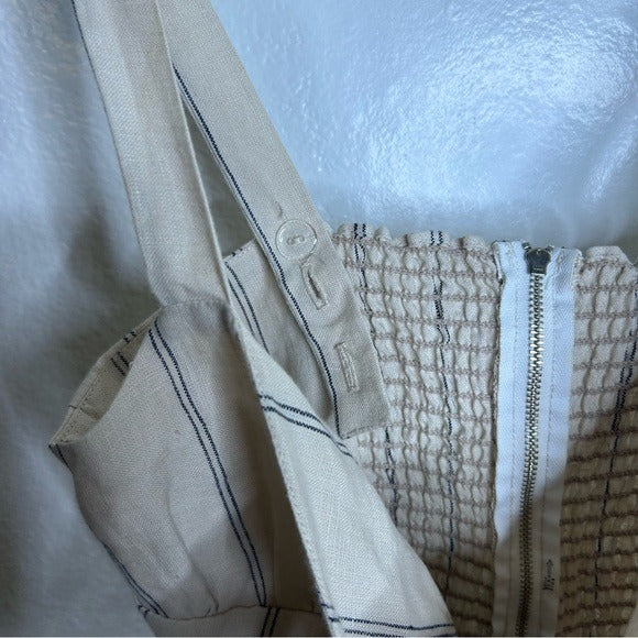 Reformation 100% Linen Tan Striped Smocked Tailored Jumpsuit