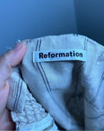 Reformation 100% Linen Tan Striped Smocked Tailored Jumpsuit