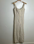 Reformation 100% Linen Tan Striped Smocked Tailored Jumpsuit