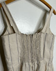 Reformation 100% Linen Tan Striped Smocked Tailored Jumpsuit