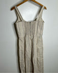 Reformation 100% Linen Tan Striped Smocked Tailored Jumpsuit
