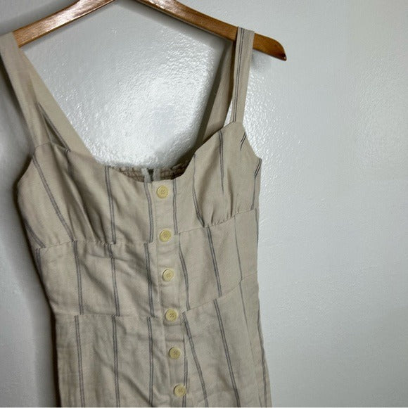 Reformation 100% Linen Tan Striped Smocked Tailored Jumpsuit