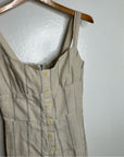 Reformation 100% Linen Tan Striped Smocked Tailored Jumpsuit