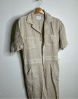 MATE 100% Organic Linen Utility Style Short Sleeve Jumpsuit in Natural