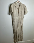 MATE 100% Organic Linen Utility Style Short Sleeve Jumpsuit in Natural