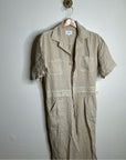 MATE 100% Organic Linen Utility Style Short Sleeve Jumpsuit in Natural
