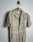 MATE 100% Organic Linen Utility Style Short Sleeve Jumpsuit in Natural