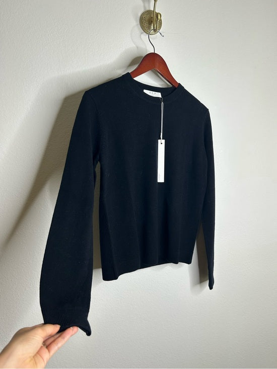 One Grey Day One Grey Day 100% Merino Wool Fine Knit Black Crew Neck Pullover Sweater - Wool