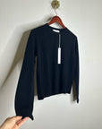 One Grey Day 100% Merino Wool Fine Knit Black Crew Neck Pullover Sweater