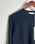 One Grey Day 100% Merino Wool Fine Knit Black Crew Neck Pullover Sweater