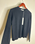 One Grey Day 100% Merino Wool Fine Knit Black Crew Neck Pullover Sweater