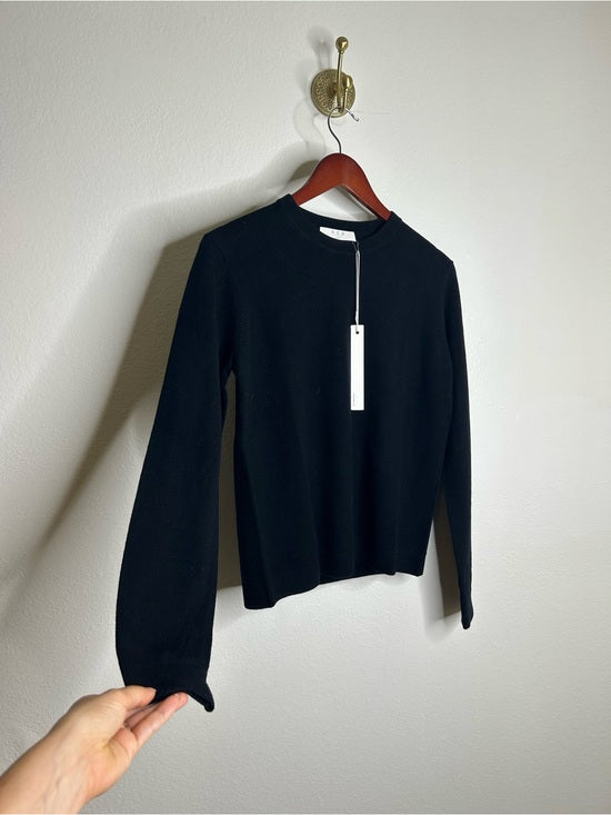 One Grey Day One Grey Day 100% Merino Wool Fine Knit Black Crew Neck Pullover Sweater - Wool