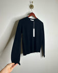 One Grey Day 100% Merino Wool Fine Knit Black Crew Neck Pullover Sweater