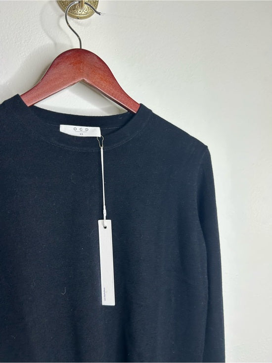 One Grey Day One Grey Day 100% Merino Wool Fine Knit Black Crew Neck Pullover Sweater - Wool