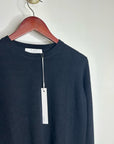 One Grey Day 100% Merino Wool Fine Knit Black Crew Neck Pullover Sweater