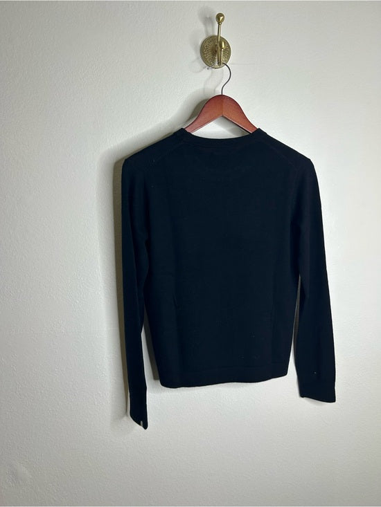 One Grey Day One Grey Day 100% Merino Wool Fine Knit Black Crew Neck Pullover Sweater - Wool