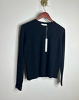 One Grey Day 100% Merino Wool Fine Knit Black Crew Neck Pullover Sweater