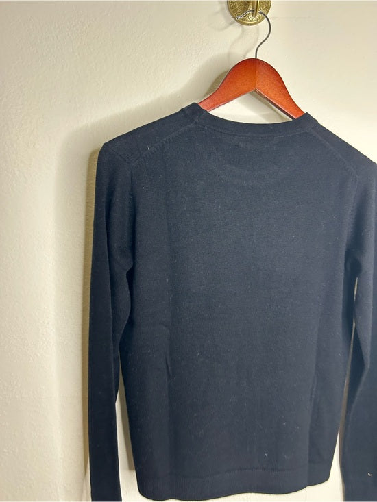 One Grey Day 100% Merino Wool Fine Knit Black Crew Neck Pullover Sweater