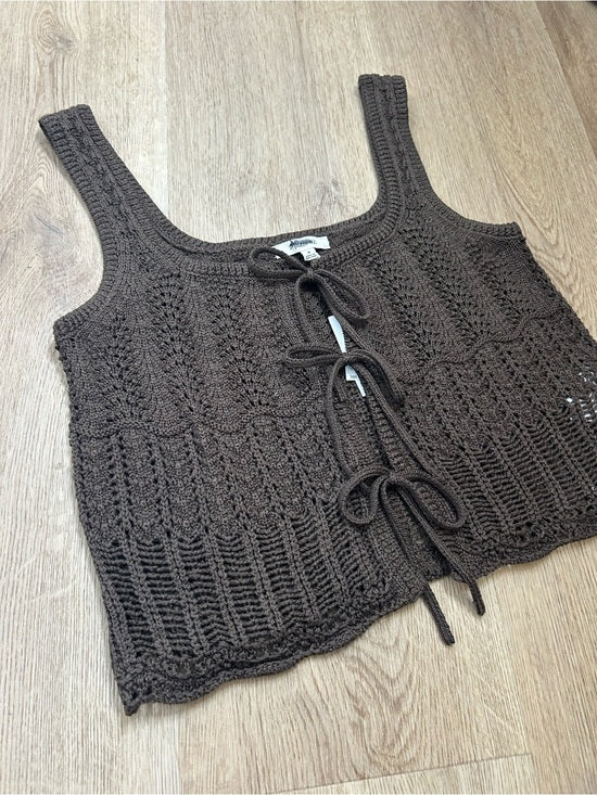 Madewell 100% Cotton Pointelle-Stitch Tie-Front Sweater Tank in Dark Brown