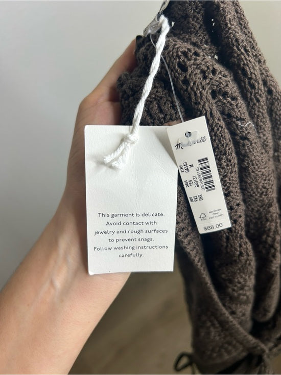 Madewell 100% Cotton Pointelle-Stitch Tie-Front Sweater Tank in Dark Brown