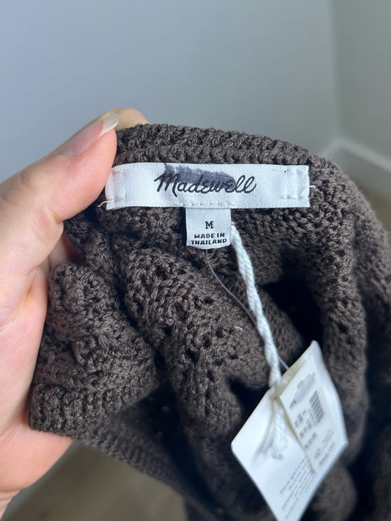 Madewell 100% Cotton Pointelle-Stitch Tie-Front Sweater Tank in Dark Brown