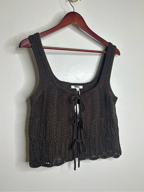 Madewell 100% Cotton Pointelle-Stitch Tie-Front Sweater Tank in Dark Brown
