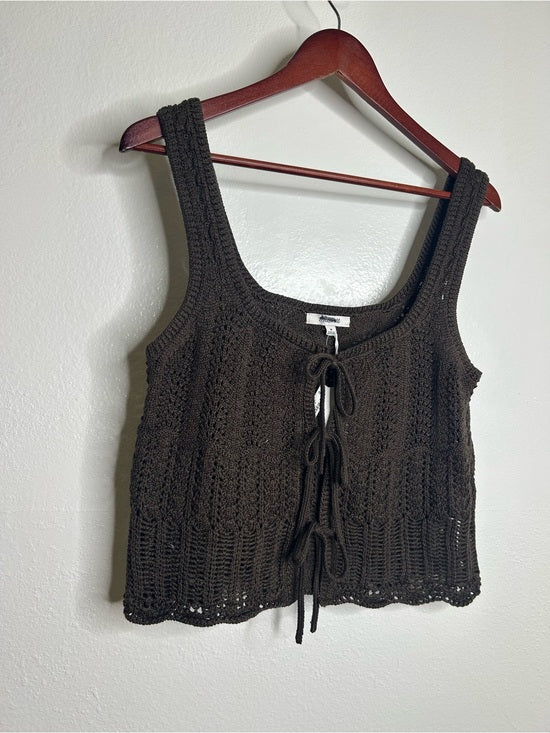 Madewell 100% Cotton Pointelle-Stitch Tie-Front Sweater Tank in Dark Brown