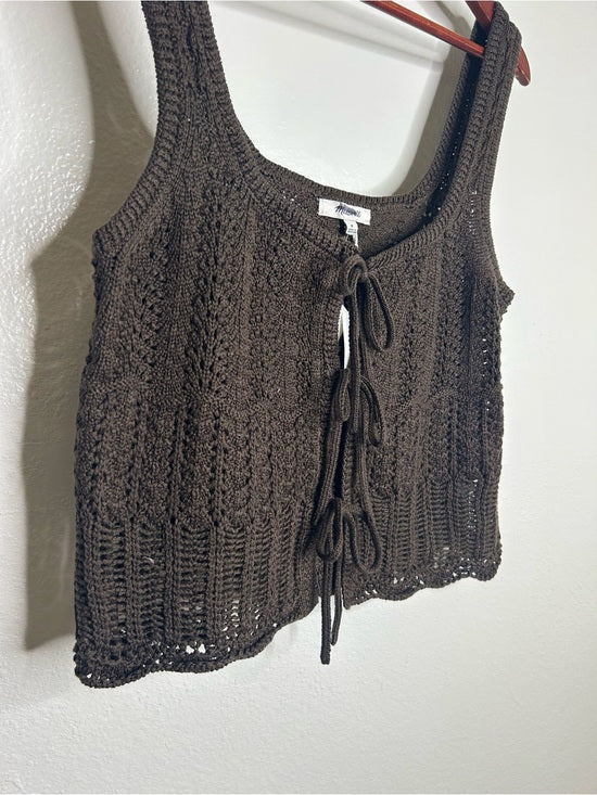 Madewell 100% Cotton Pointelle-Stitch Tie-Front Sweater Tank in Dark Brown