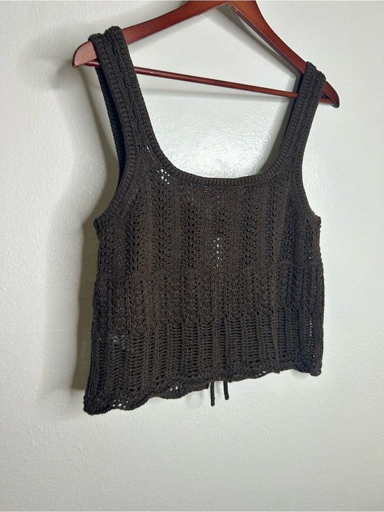 Madewell 100% Cotton Pointelle-Stitch Tie-Front Sweater Tank in Dark Brown