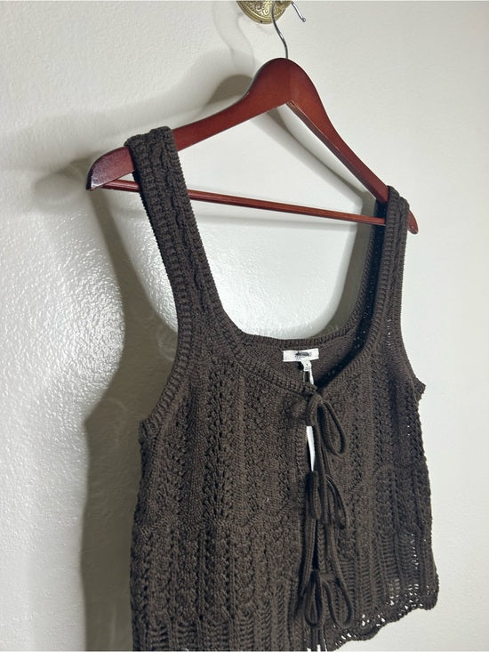 Madewell 100% Cotton Pointelle-Stitch Tie-Front Sweater Tank in Dark Brown