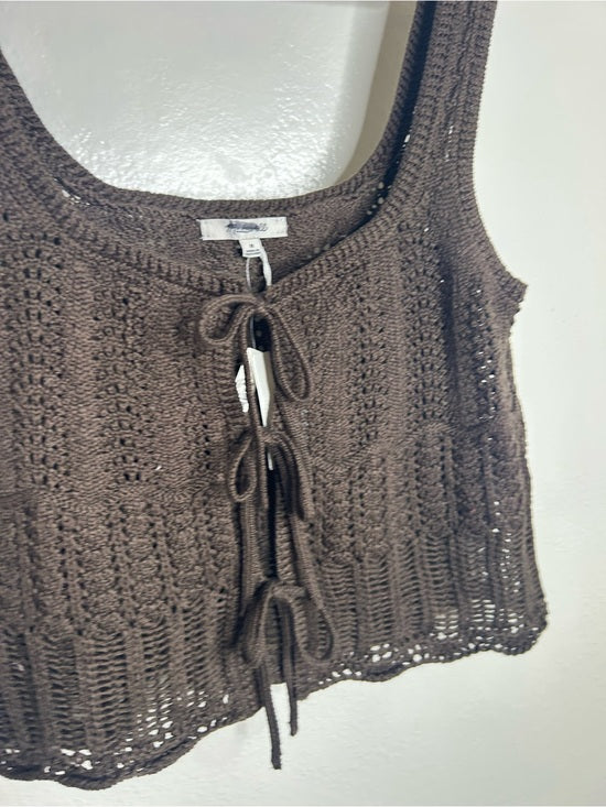 Madewell 100% Cotton Pointelle-Stitch Tie-Front Sweater Tank in Dark Brown