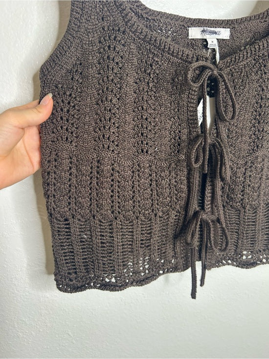 Madewell 100% Cotton Pointelle-Stitch Tie-Front Sweater Tank in Dark Brown