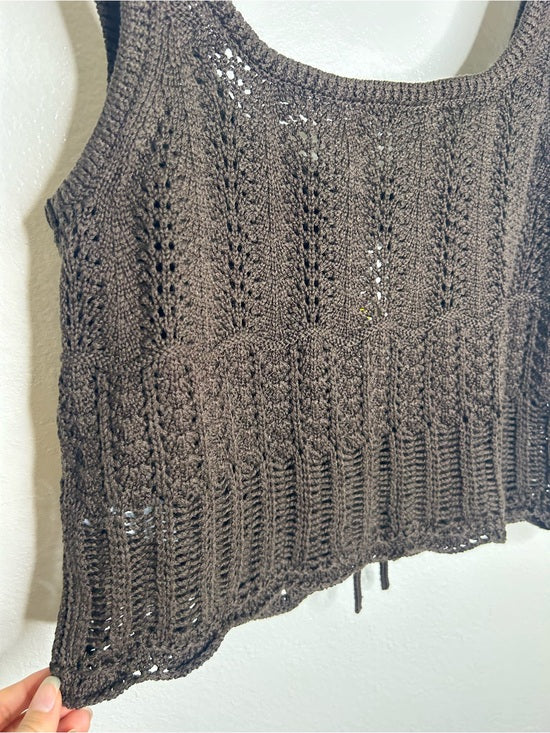 Madewell 100% Cotton Pointelle-Stitch Tie-Front Sweater Tank in Dark Brown