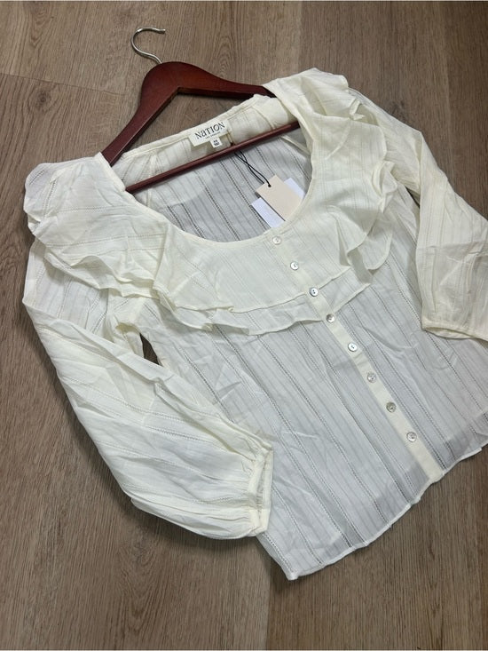 Nation LA 100% Cotton Sandra Ruffle Lightweight Peasant Blouse in Cream