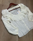 Nation LA 100% Cotton Sandra Ruffle Lightweight Peasant Blouse in Cream