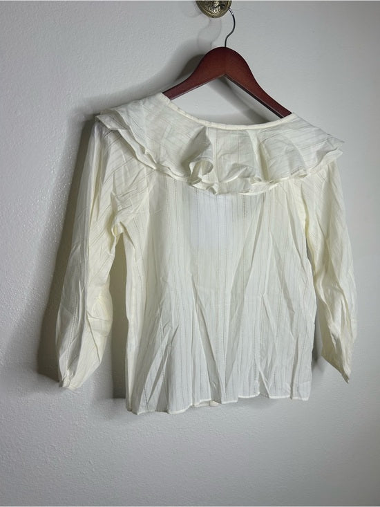 Nation LA 100% Cotton Sandra Ruffle Lightweight Peasant Blouse in Cream