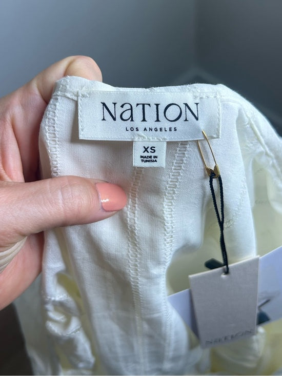 Nation LA 100% Cotton Sandra Ruffle Lightweight Peasant Blouse in Cream