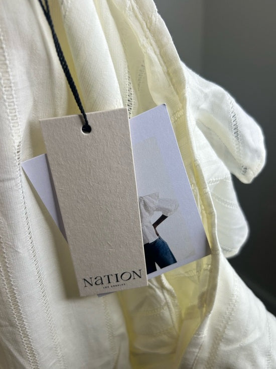 Nation LA 100% Cotton Sandra Ruffle Lightweight Peasant Blouse in Cream